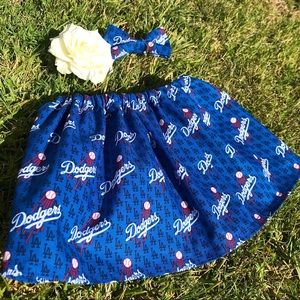 Handmade Dodgers Skirt + Bow set